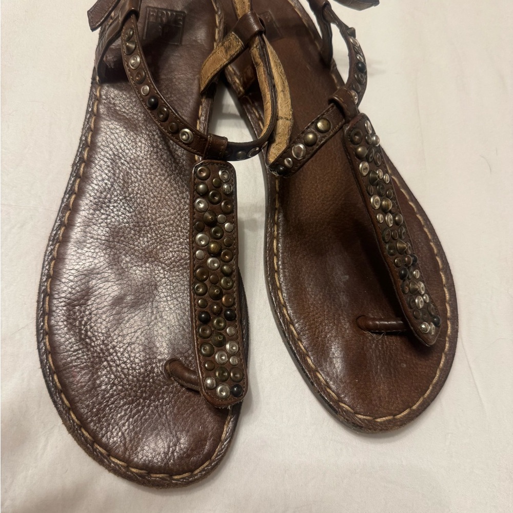 Frye Brown Leather Studded Sandals